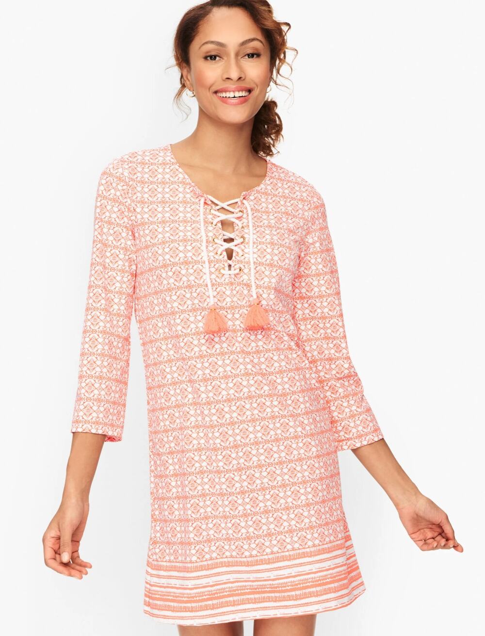 Cabana Life x Talbots Lace-Up Beach Dress UPF Maldives Coral Orange Med Coastal